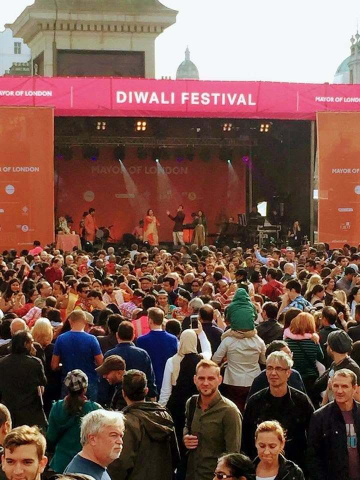 A crowd of thousands in front of the Mayor of London's Diwali Festival stage in Trafalgar Square as Priyesh Shah performs
